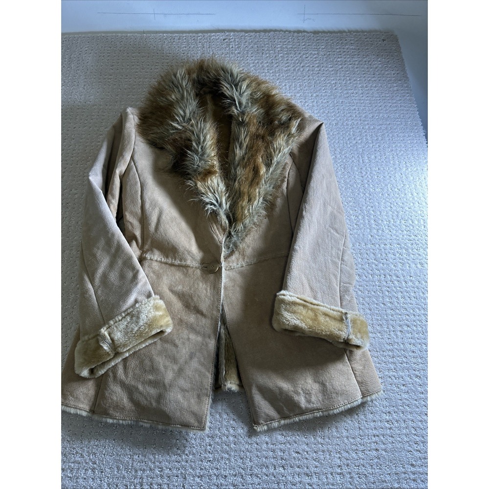 St Johns Bay Jacket Women Small Faux Fur Collar Faux Fur Lined‎ Coat